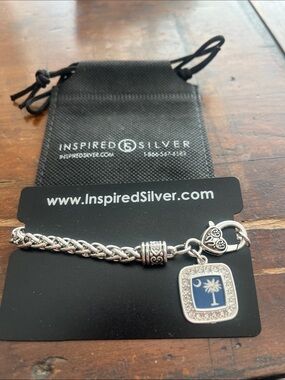 Silver Chain Bracelet with Blue Palmetto Moon Charm
